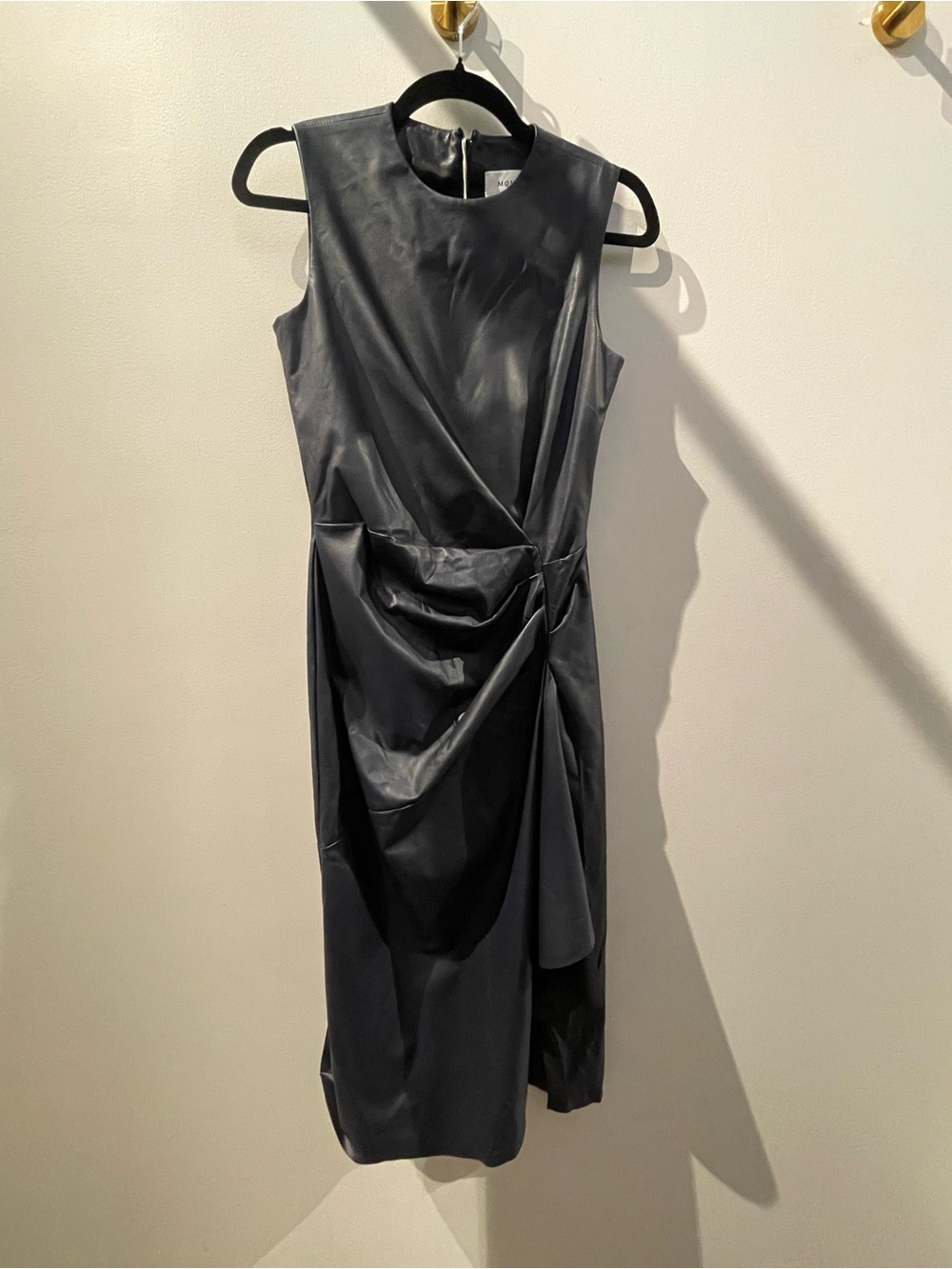 Alexander McQueen navy Faux-Leather Draped Midi Dress